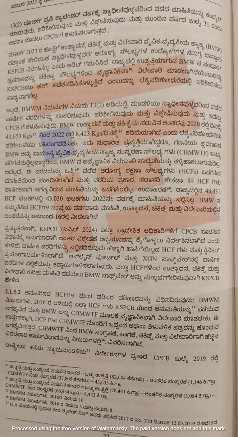 kspcb's inadequate action on biomedical waste management