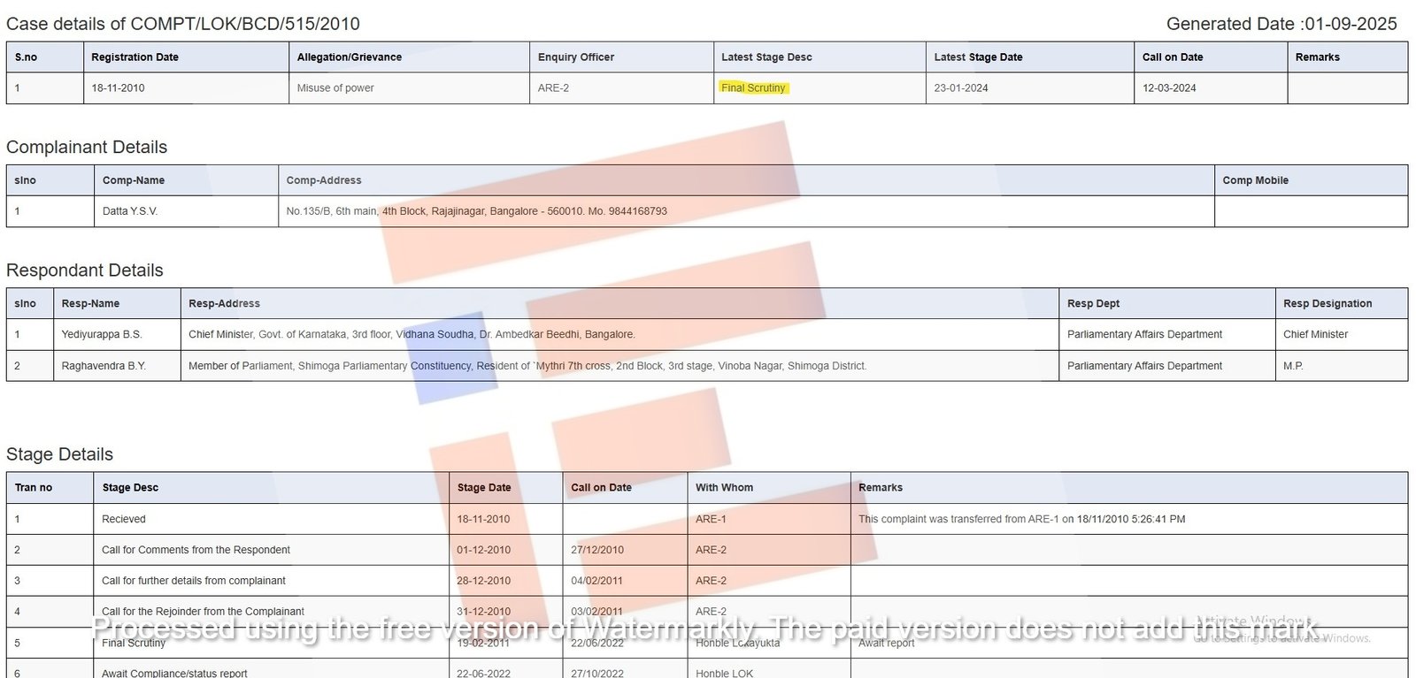 Karnataka lokayukta delay in investigation